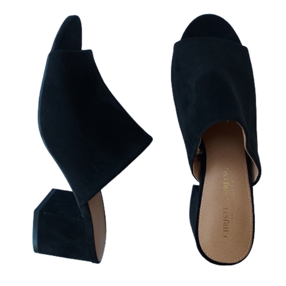 Christian Siriano NEW Black Faux Suede Slip On Heel Sandal Size 9 Open Toe - Picture 4 of 9